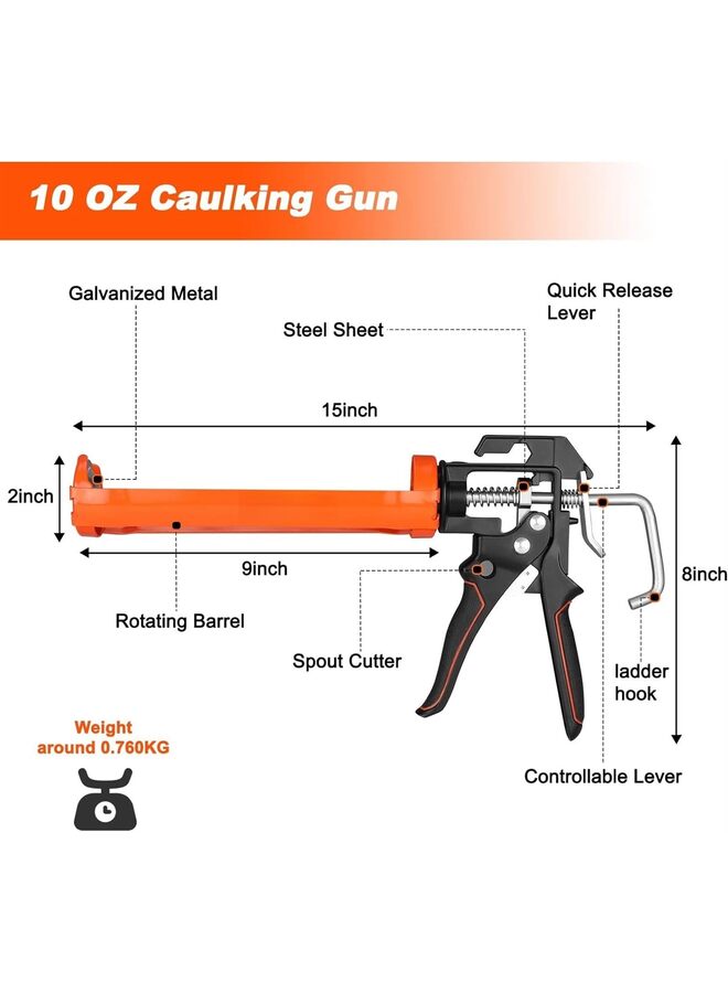 يُسلِّم مسدس سيليكون مانع للتسرب، مثالي للتسريب/التعبئة/الإغلاق، بمقبض مريح وقضيب حديدي أملس، مناسب للبلاط وفواصل النوافذ، نسبة دفع 8:1 - Image 2